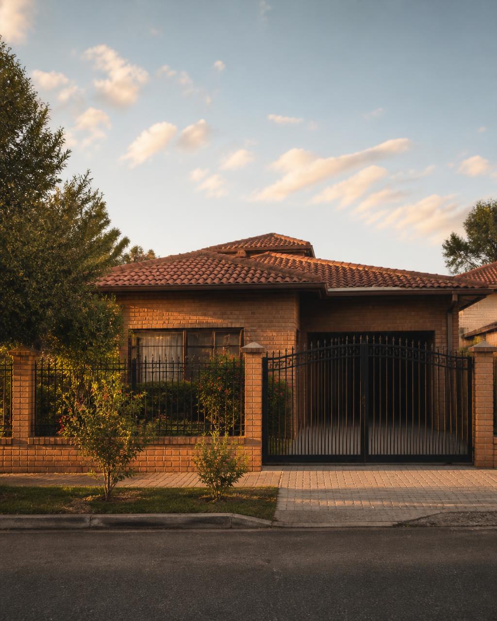 Casa de família brasileira ao entardecer, em foto documental